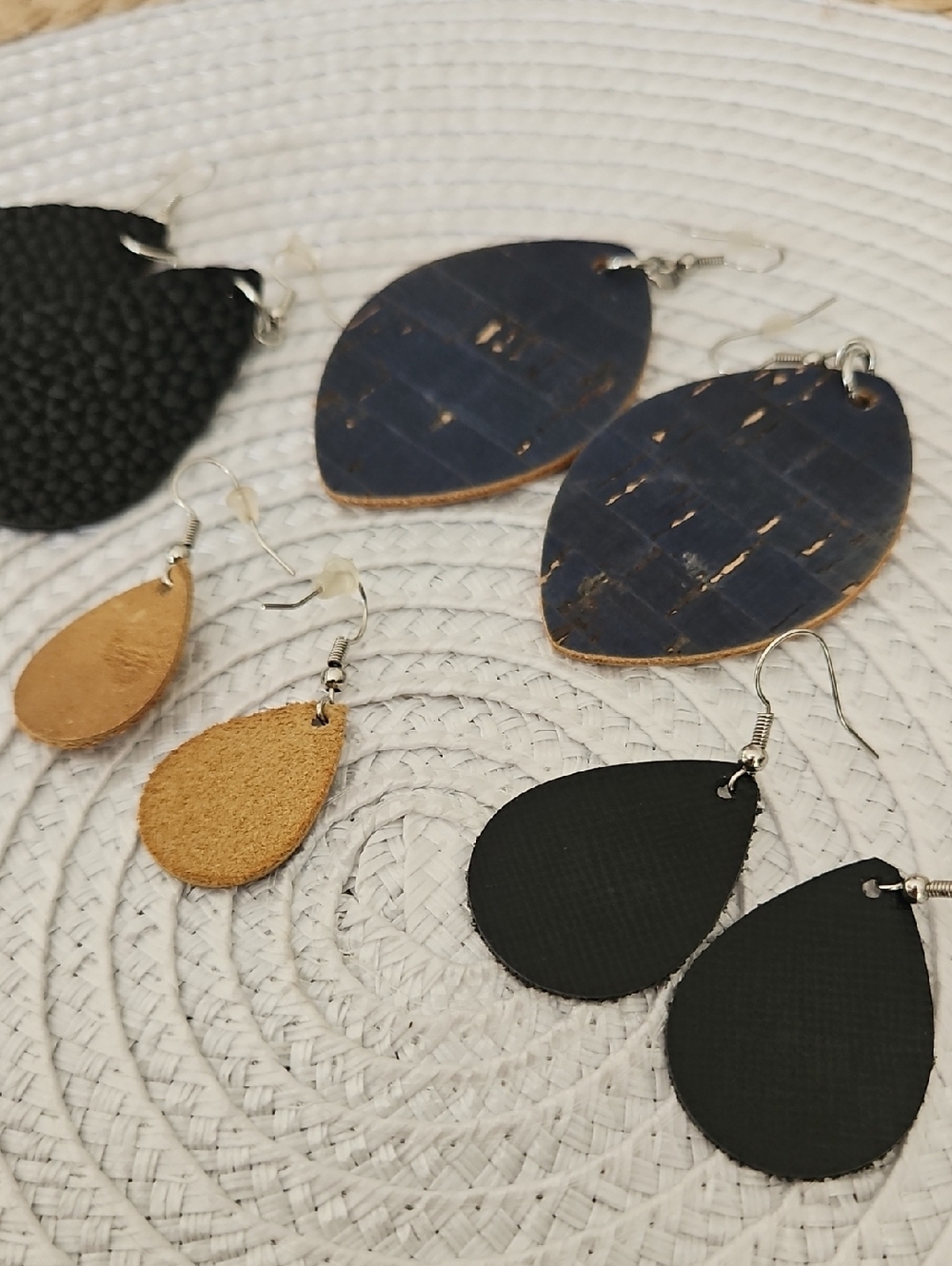 Black and Tan Teardrop Leather Earrings - Women Jewelry 4 Pair